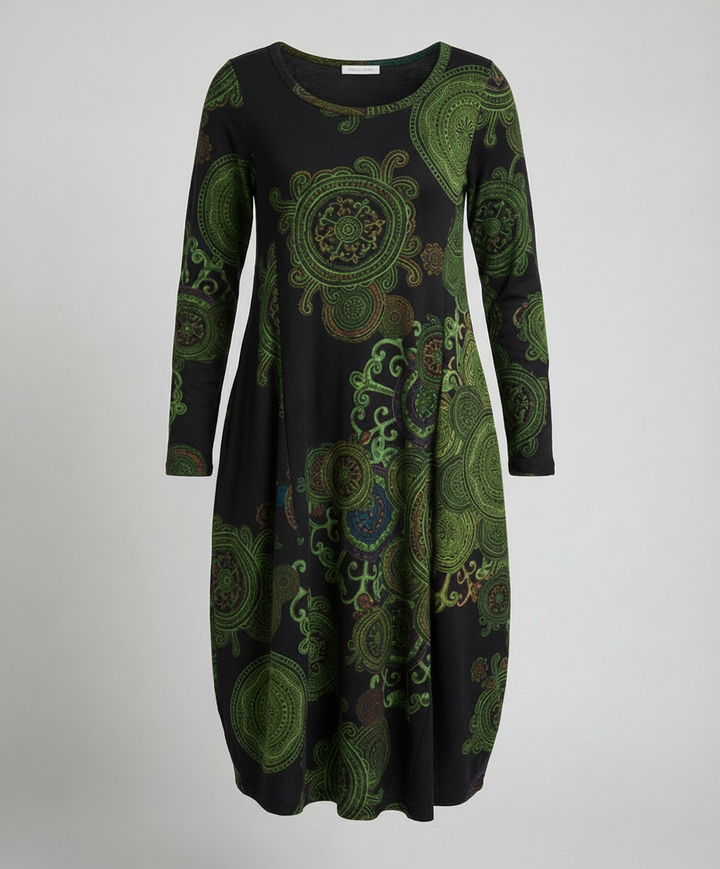 Boho Long Sleeve Midi Dress With Paisley Print