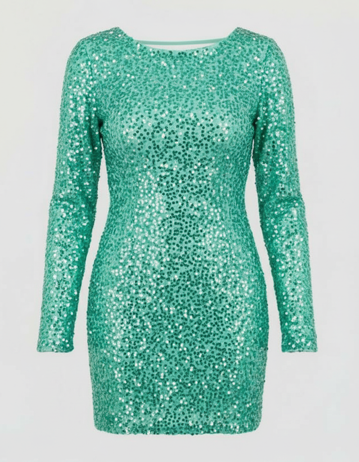 Backless Sequin Long Sleeve Mini Dress