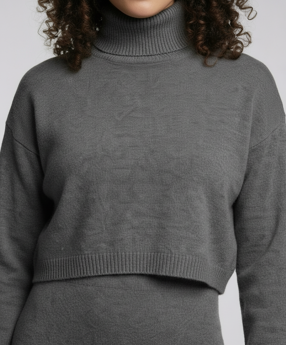 Knit Midi Dress With Cropped Turtleneck Sweater
