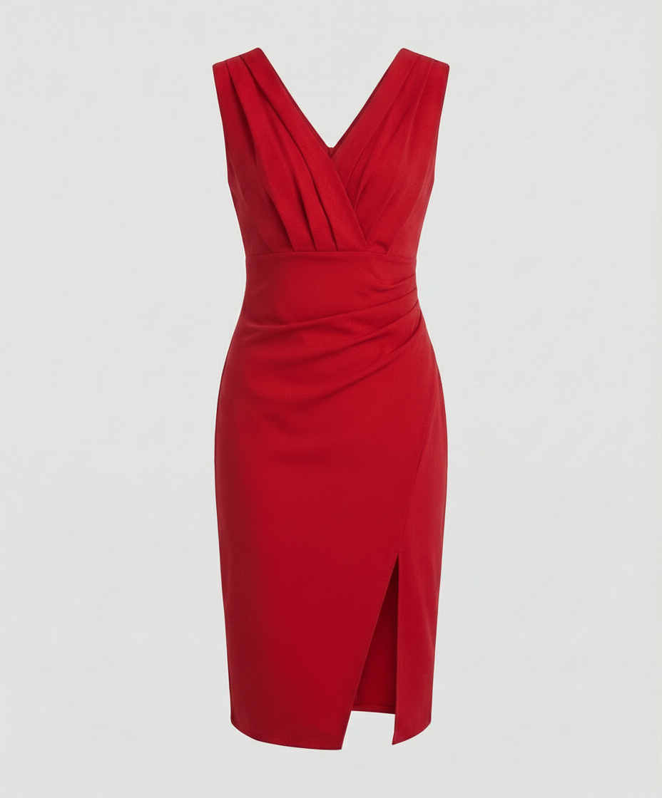 Sleeveless V-Neck Midi Dress With Slit