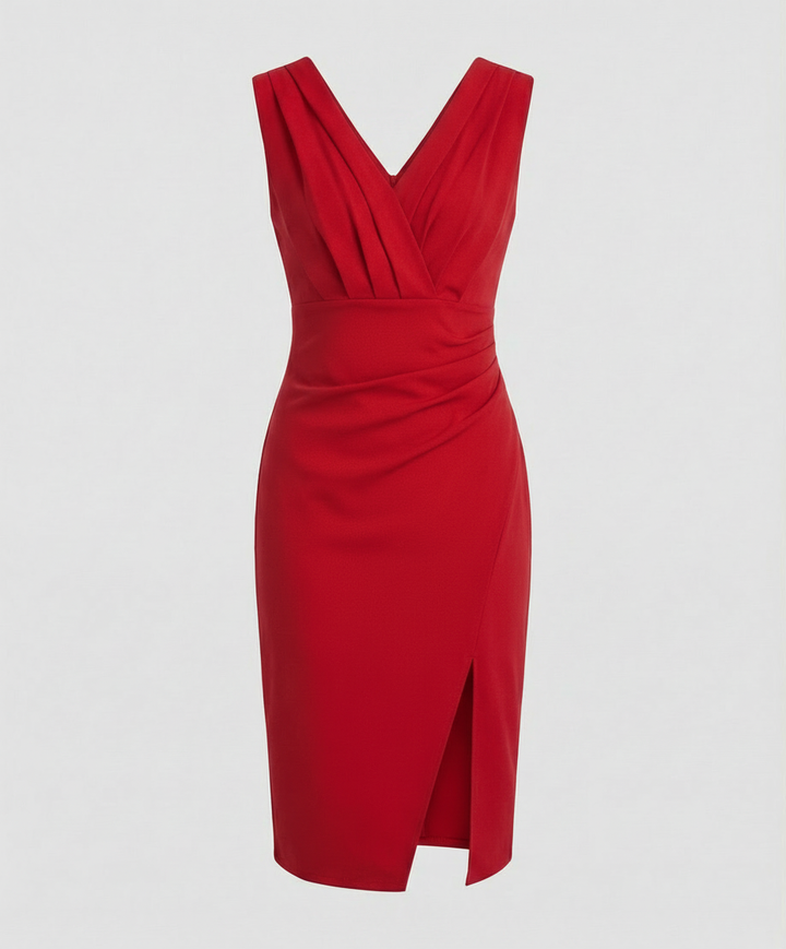 Sleeveless V-Neck Midi Dress With Slit