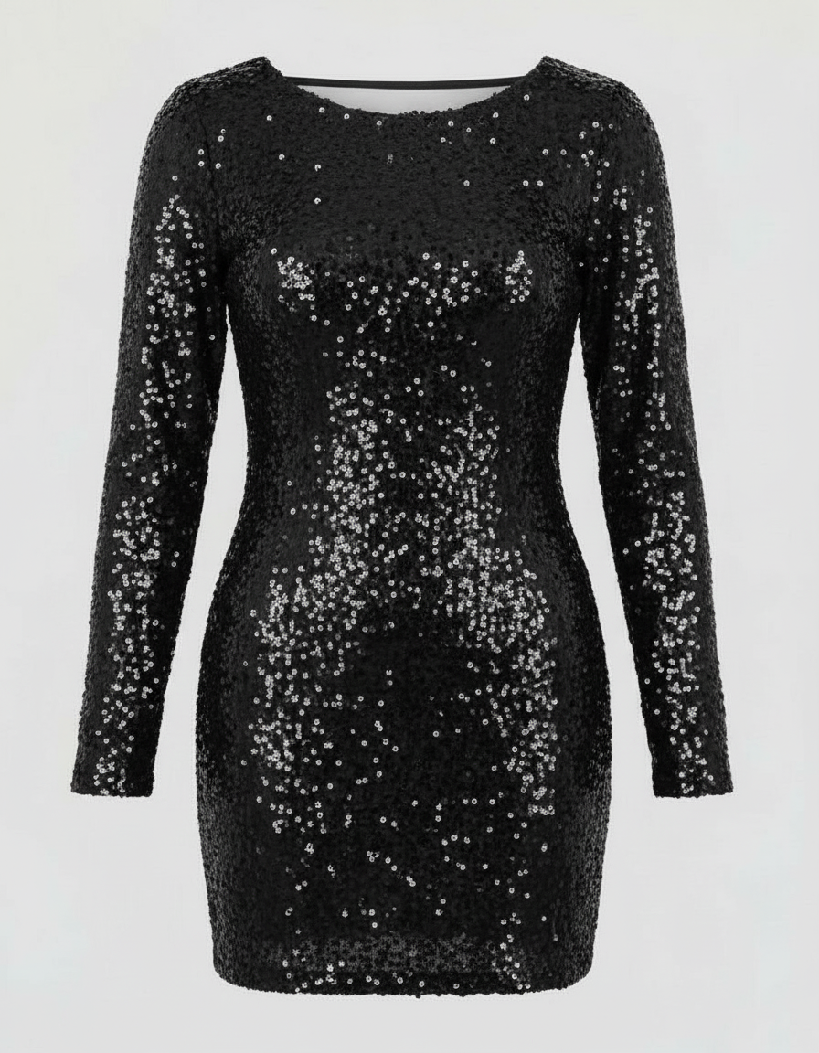 Sequin Long Sleeve Mini Dress With Open Back