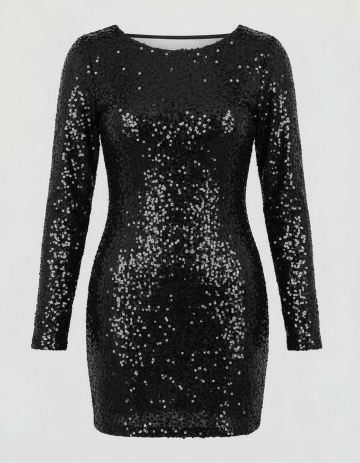 Backless Sequin Long Sleeve Mini Dress