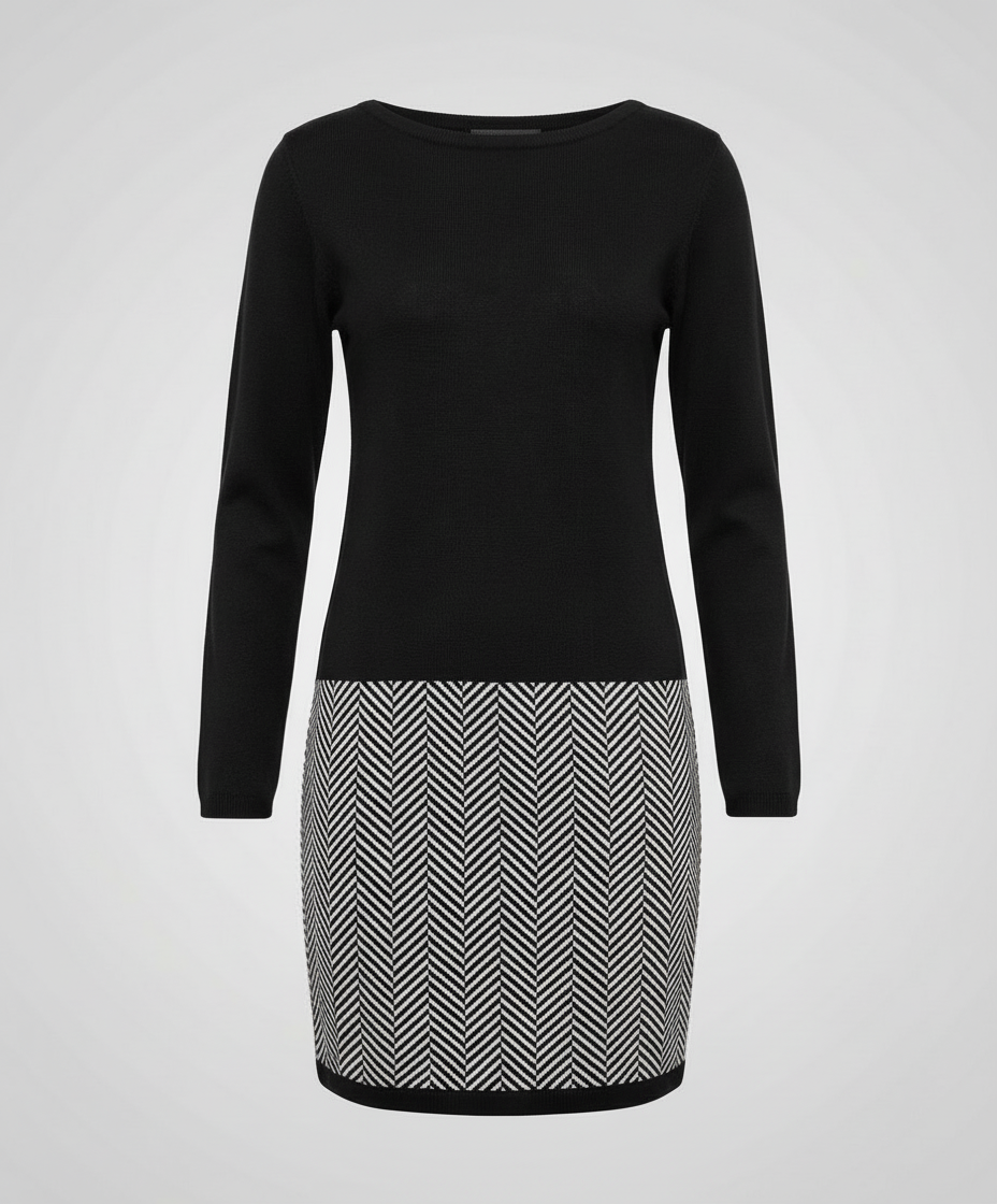 Long Sleeve Houndstooth Knit Dress