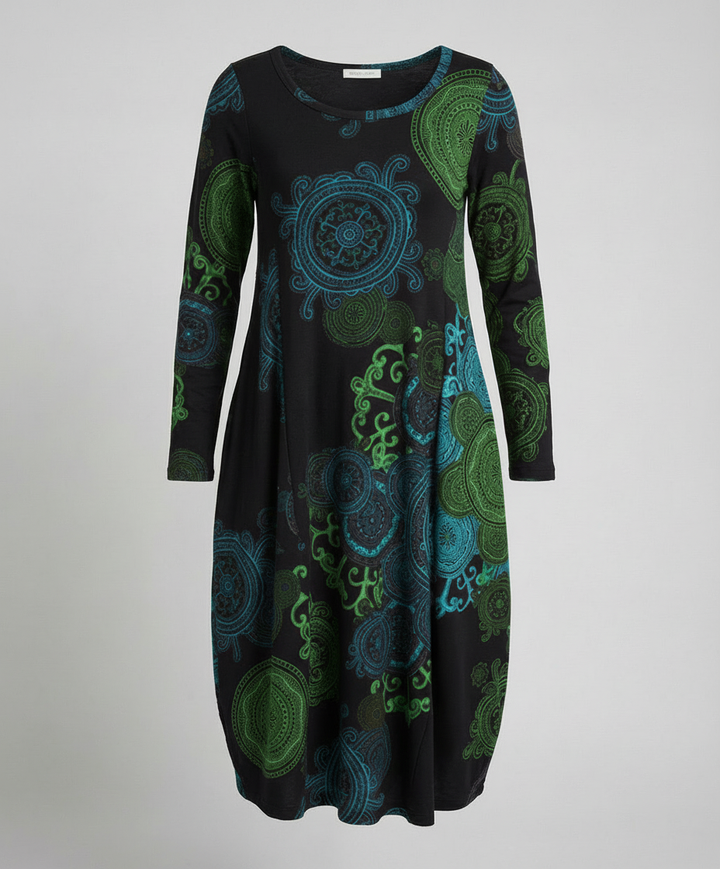Boho Long Sleeve Midi Dress With Paisley Print