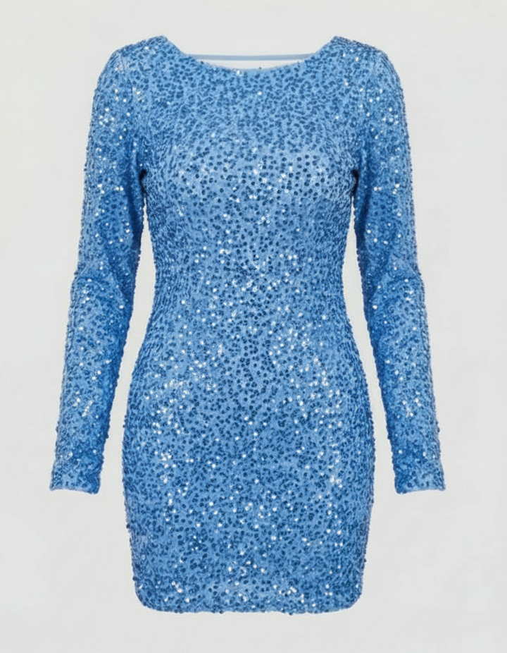 Sequin Long Sleeve Mini Dress With Open Back