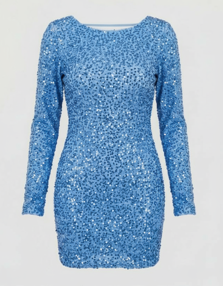Backless Sequin Long Sleeve Mini Dress