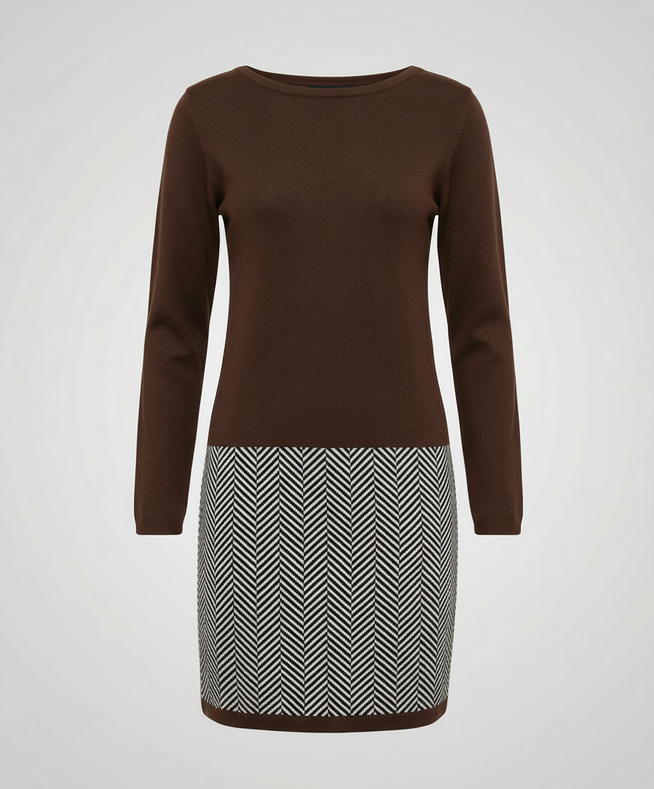 Long Sleeve Houndstooth Knit Dress