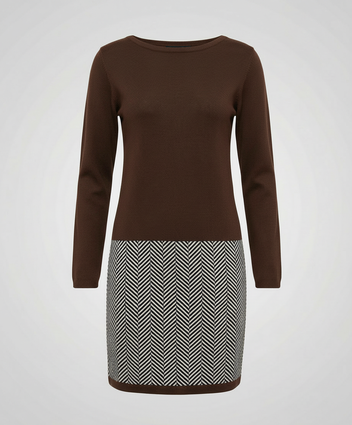 Long Sleeve Houndstooth Knit Dress