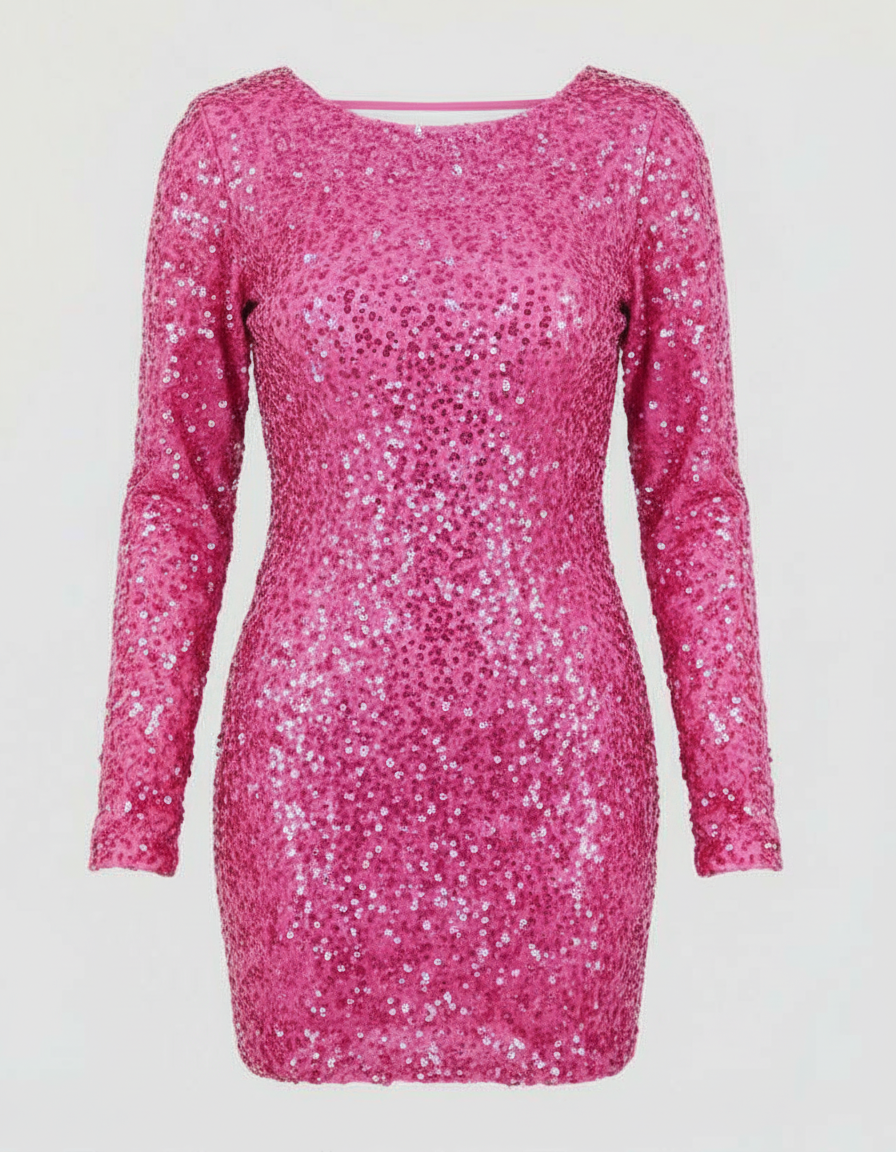 Backless Sequin Long Sleeve Mini Dress