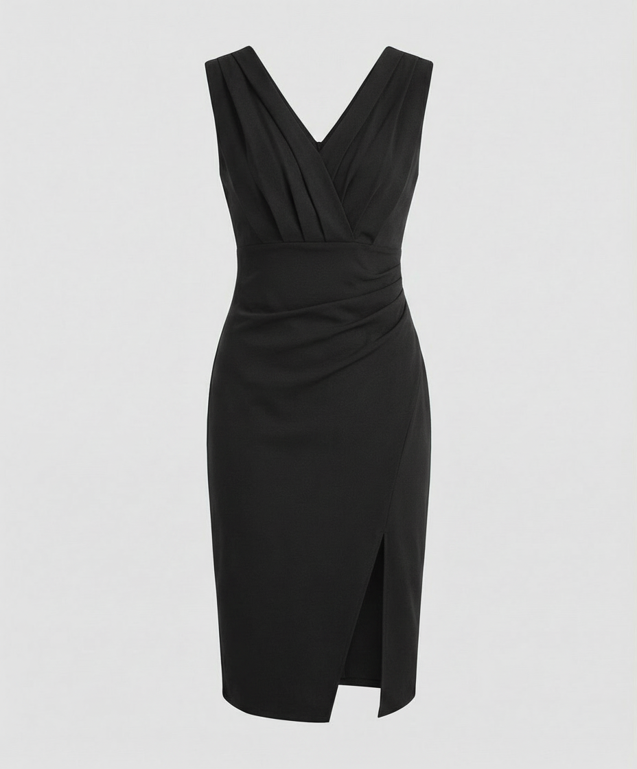 Sleeveless V-Neck Midi Dress With Slit