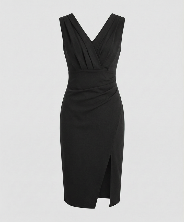 Sleeveless V-Neck Midi Dress With Slit