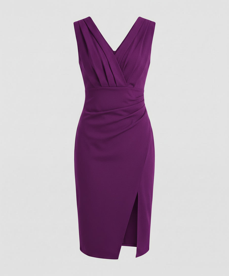 Sleeveless V-Neck Midi Dress With Slit