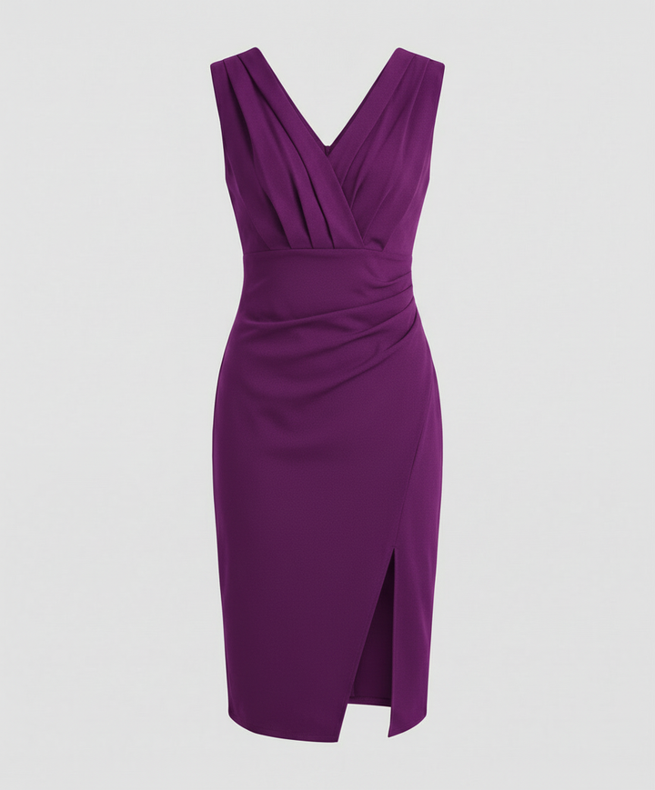 Sleeveless V-Neck Midi Dress With Slit