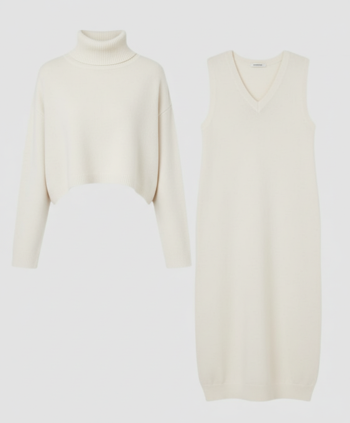 Knit Midi Dress With Cropped Turtleneck Sweater