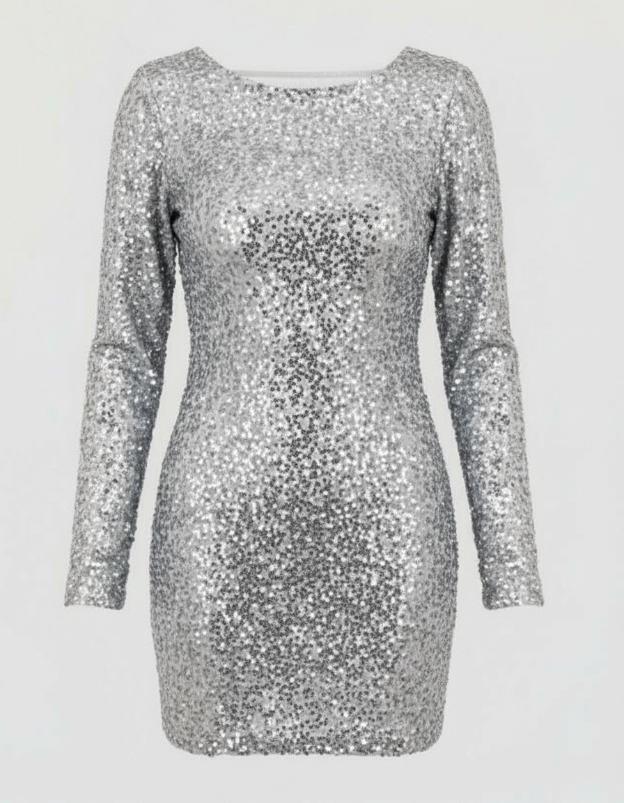 Backless Sequin Long Sleeve Mini Dress