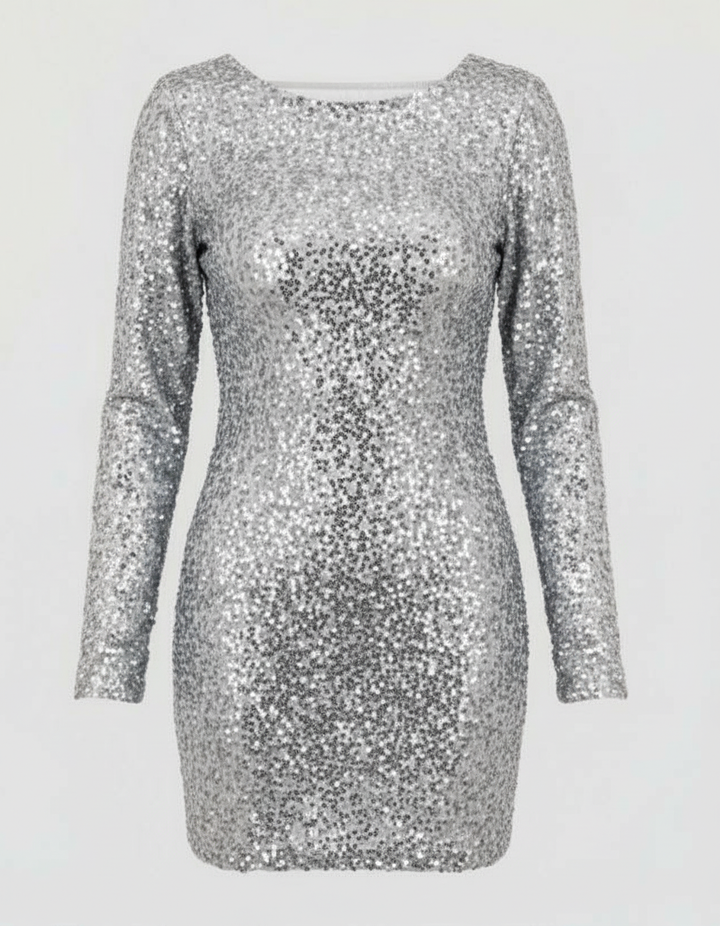 Backless Sequin Long Sleeve Mini Dress
