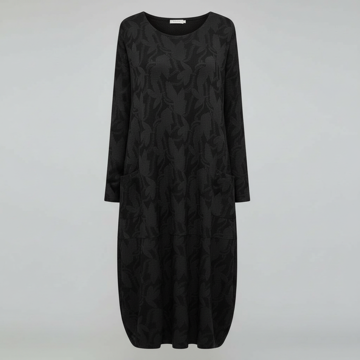 Textured Leaf Pattern Midi Dress