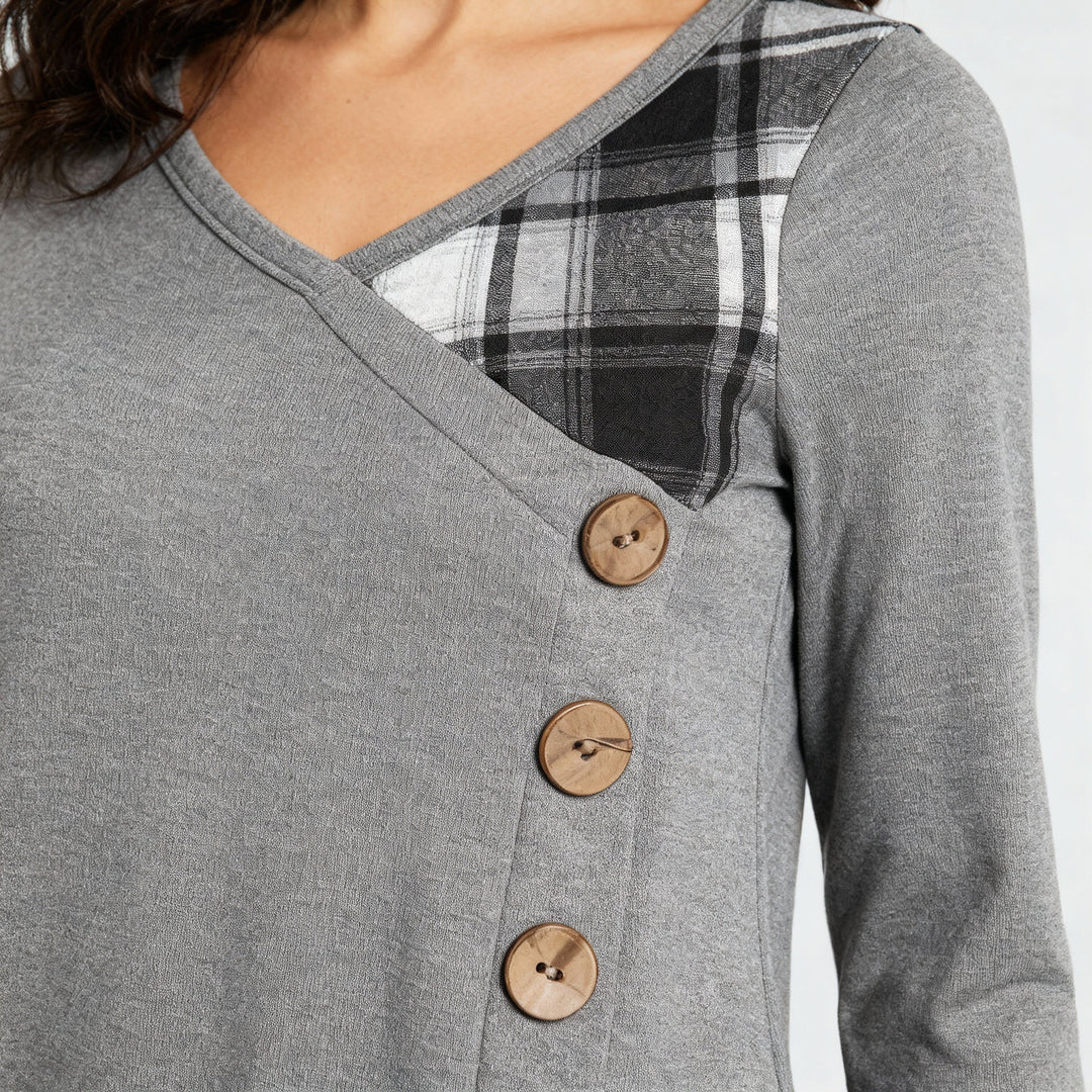 Plaid V-Neck Long Sleeve Dress