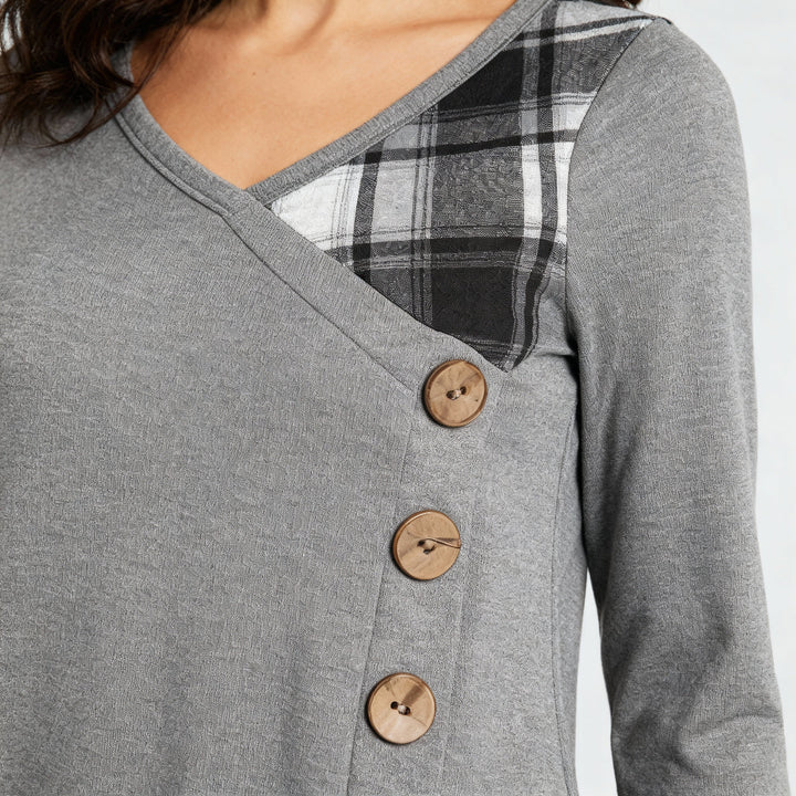 Plaid V-Neck Long Sleeve Dress