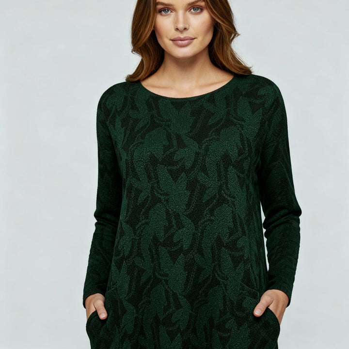 Textured Leaf Pattern Midi Dress