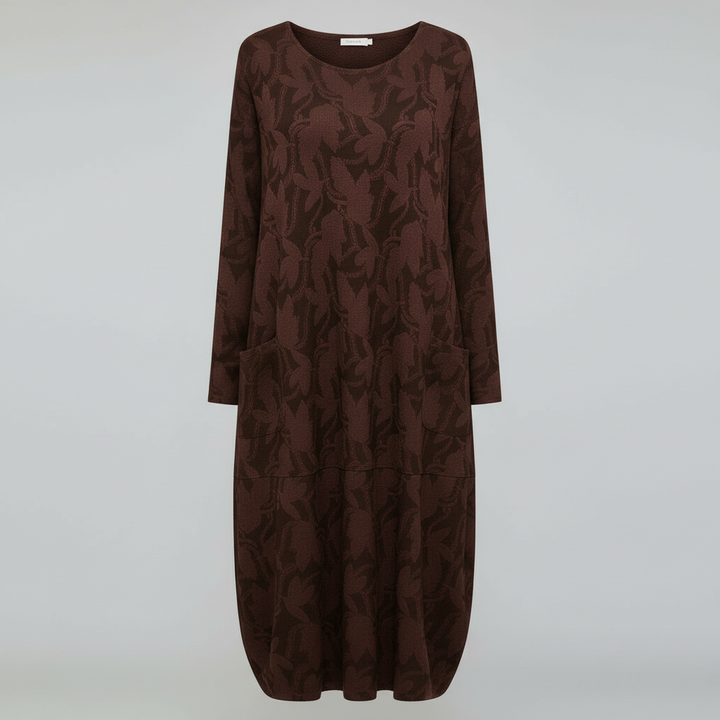 Textured Leaf Pattern Midi Dress