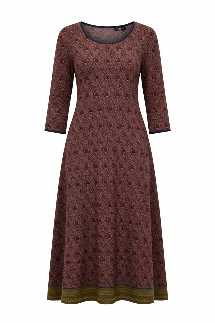 Geometric Pattern Midi Dress With 3/4 Sleeves
