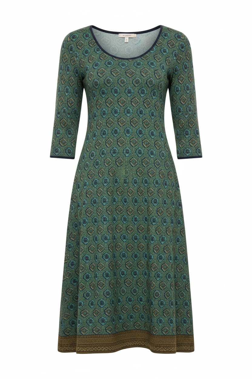 Geometric Pattern Midi Dress With 3/4 Sleeves