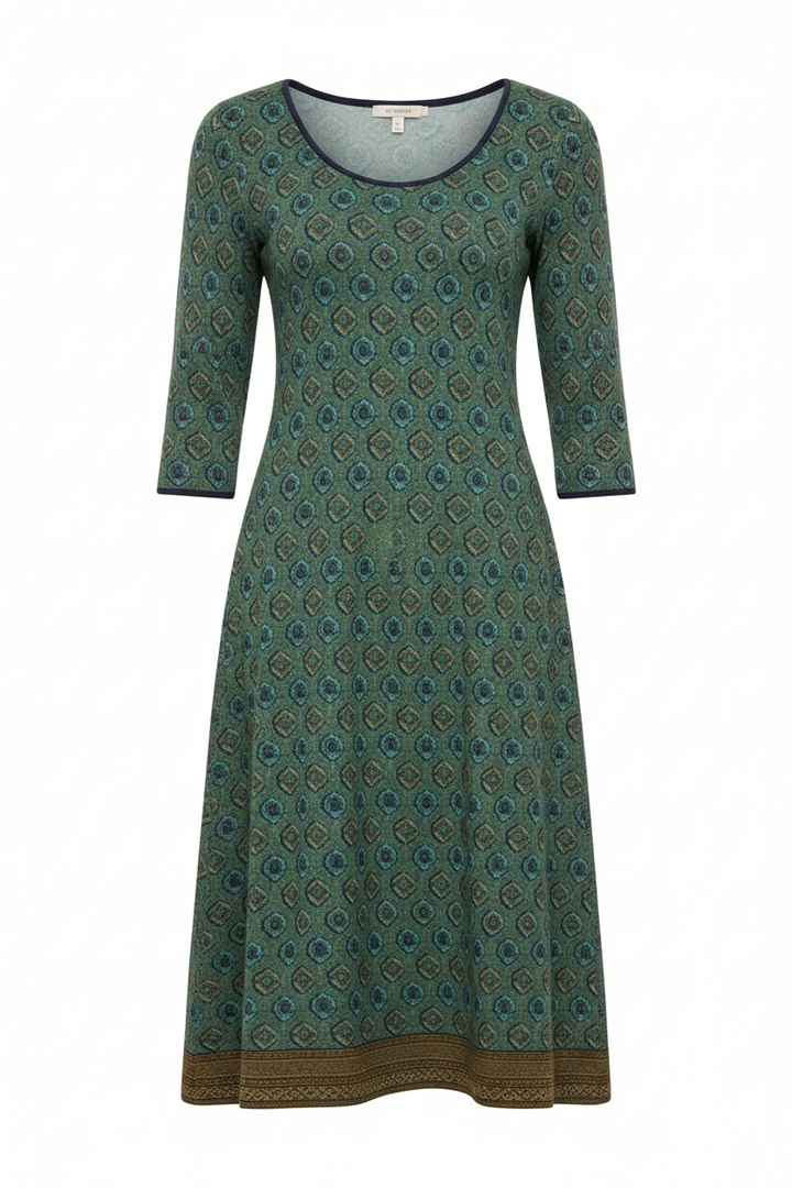 Geometric Pattern Midi Dress With 3/4 Sleeves