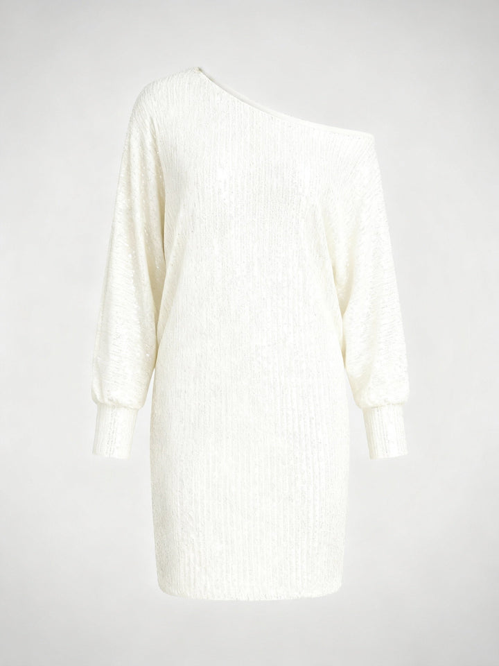 Off-Shoulder Sequin Mini Dress With Long Sleeves
