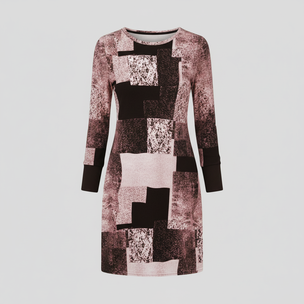 Geometric Long Sleeve Knit Dress