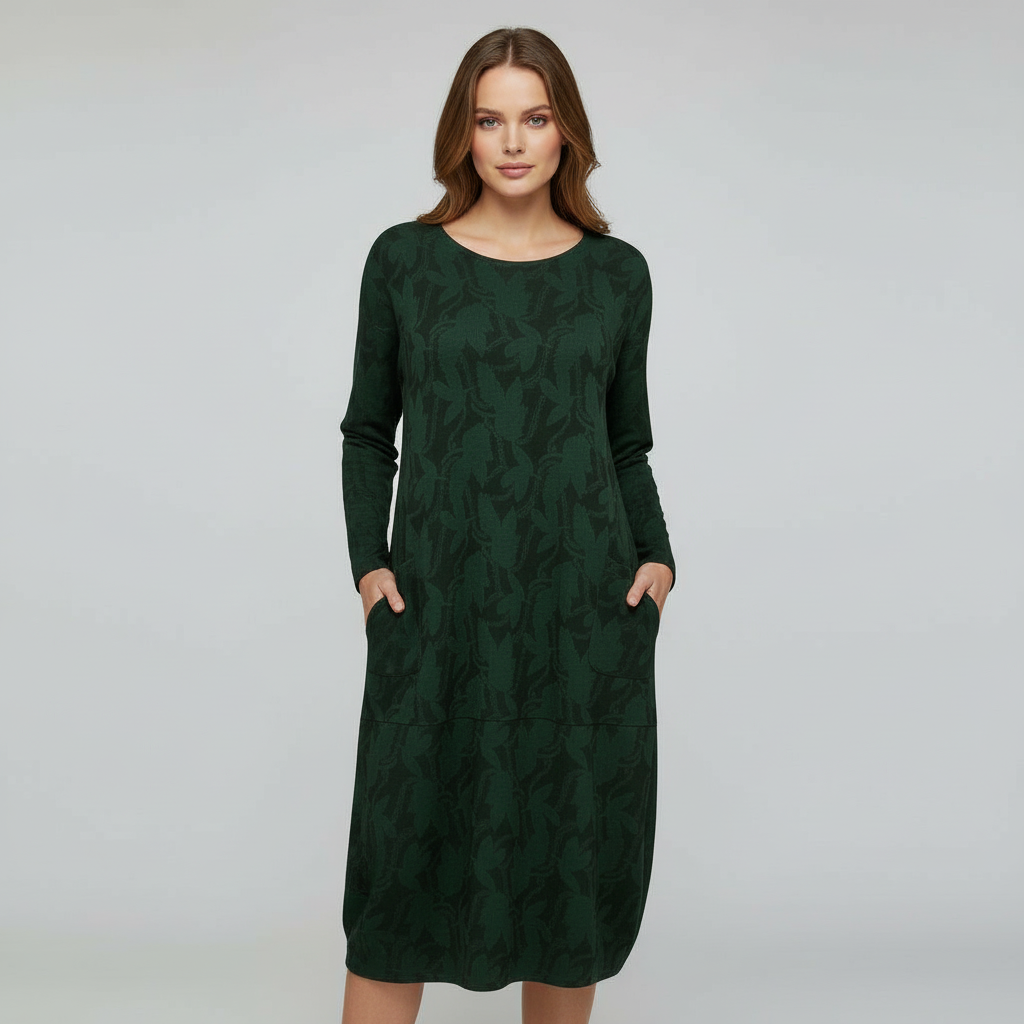 Textured Leaf Pattern Midi Dress
