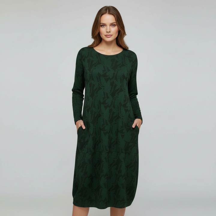 Textured Leaf Pattern Midi Dress