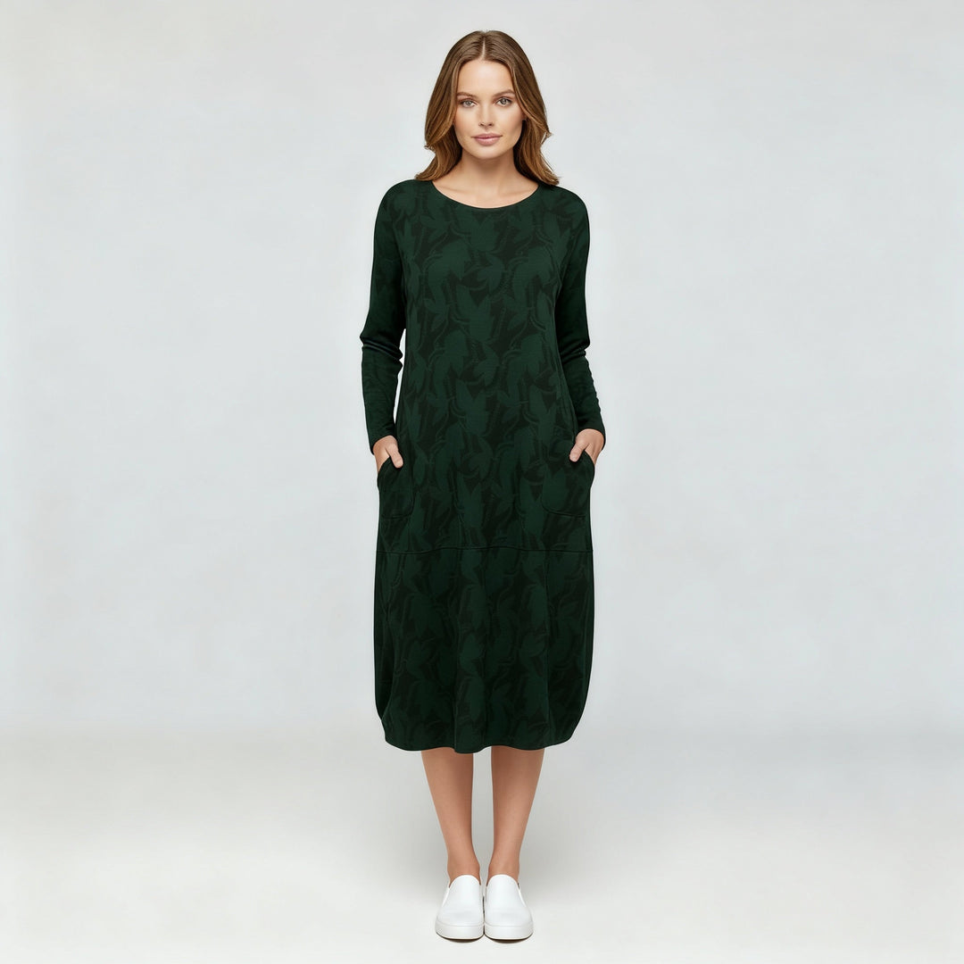 Textured Leaf Pattern Midi Dress