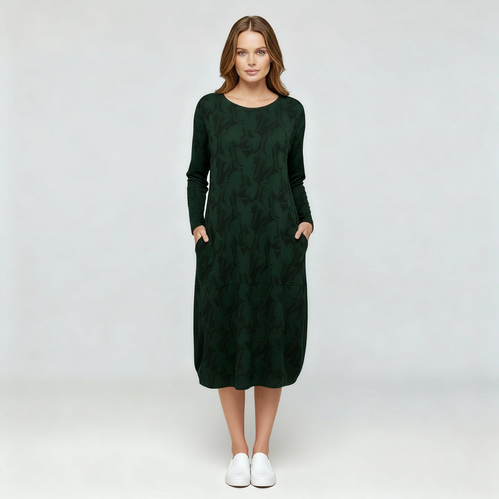Textured Leaf Pattern Midi Dress