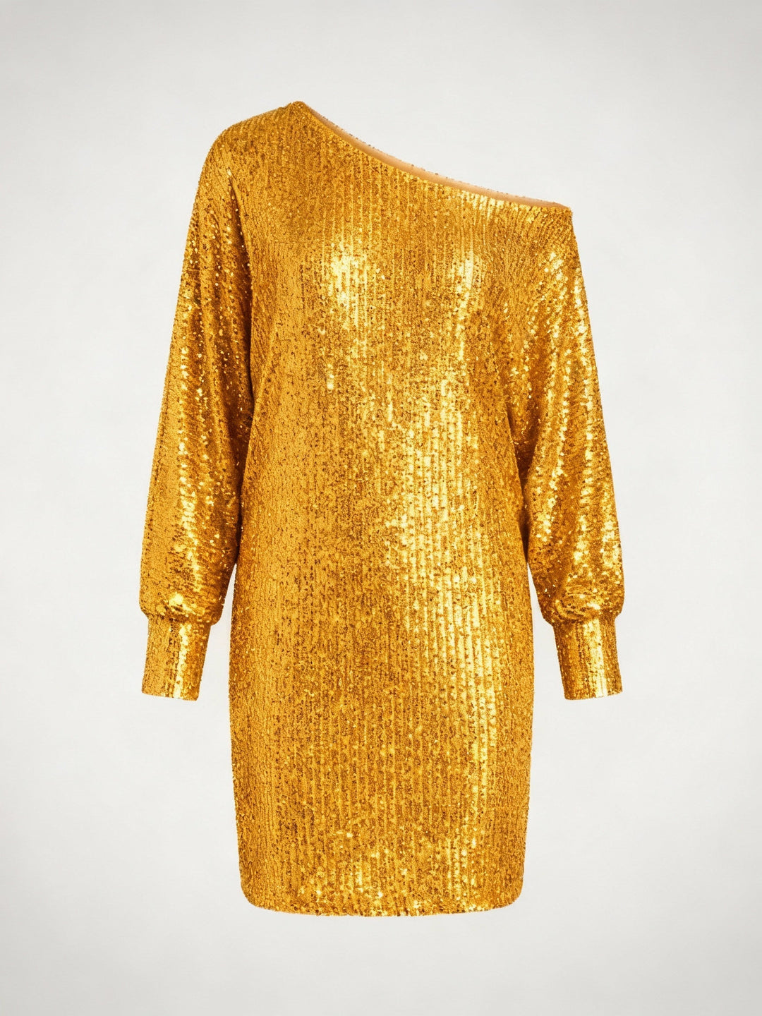 Off-Shoulder Sequin Mini Dress With Long Sleeves