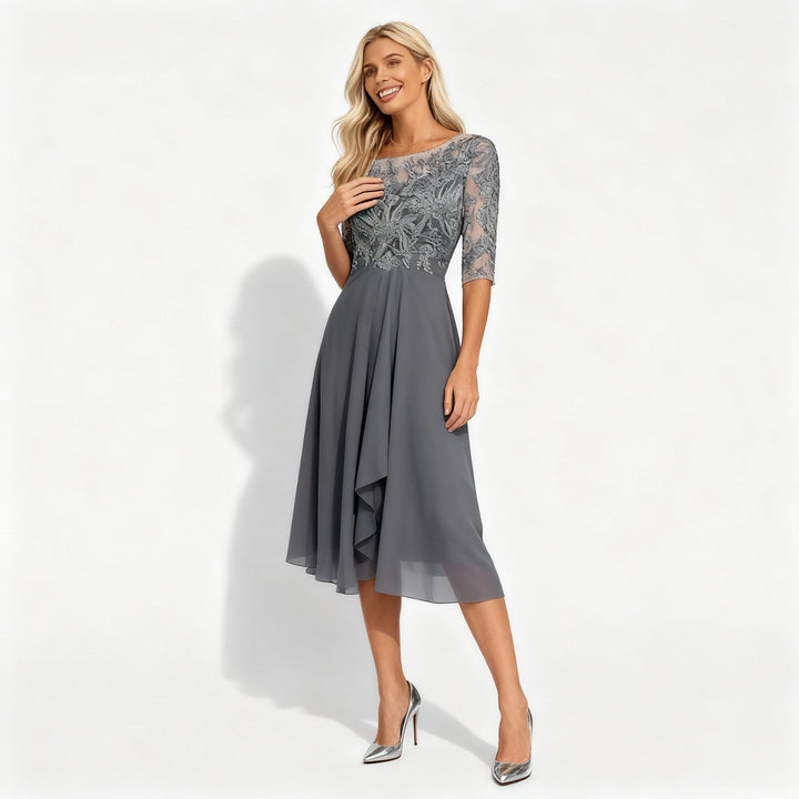 Lace Bodice Chiffon Midi Dress