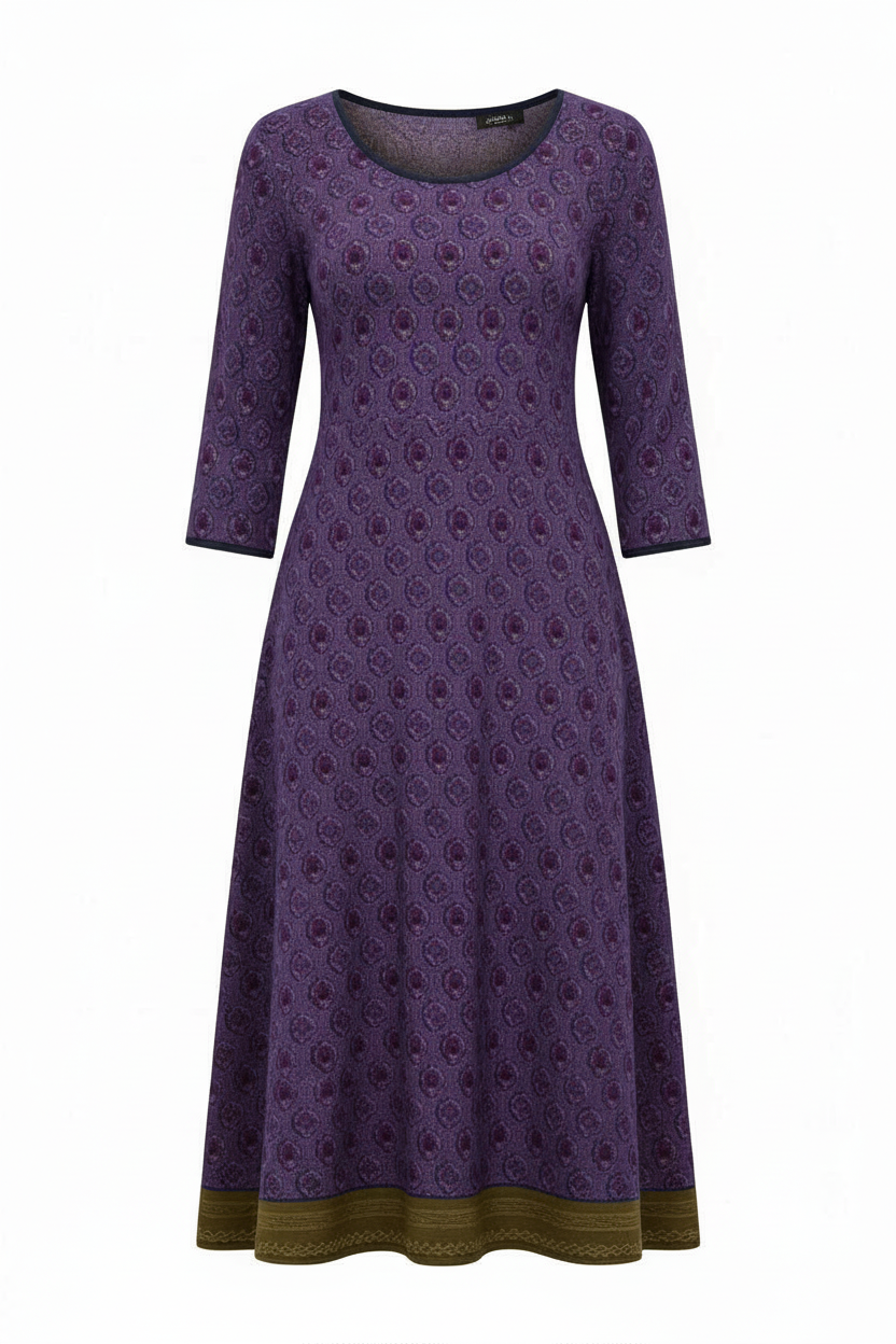 Geometric Pattern Midi Dress With 3/4 Sleeves