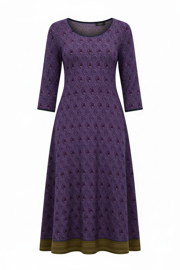 Geometric Pattern Midi Dress With 3/4 Sleeves