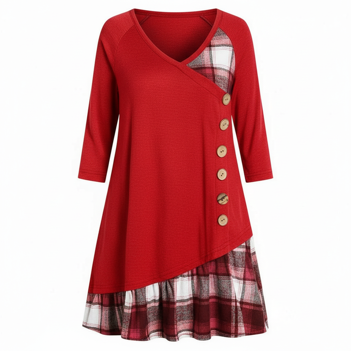 Plaid V-Neck Long Sleeve Dress