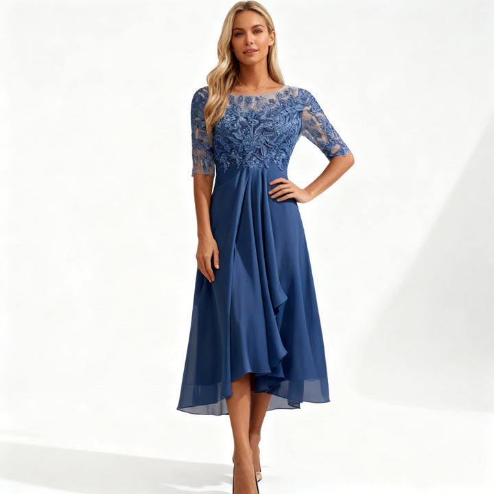 Lace Bodice Chiffon Midi Dress