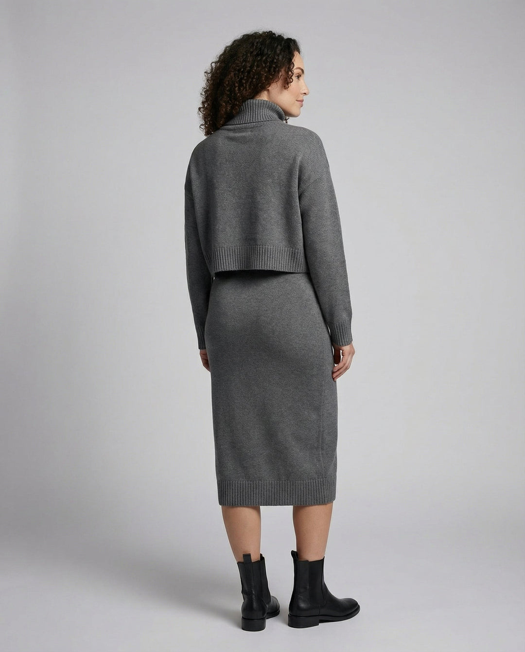Knit Midi Dress With Cropped Turtleneck Sweater