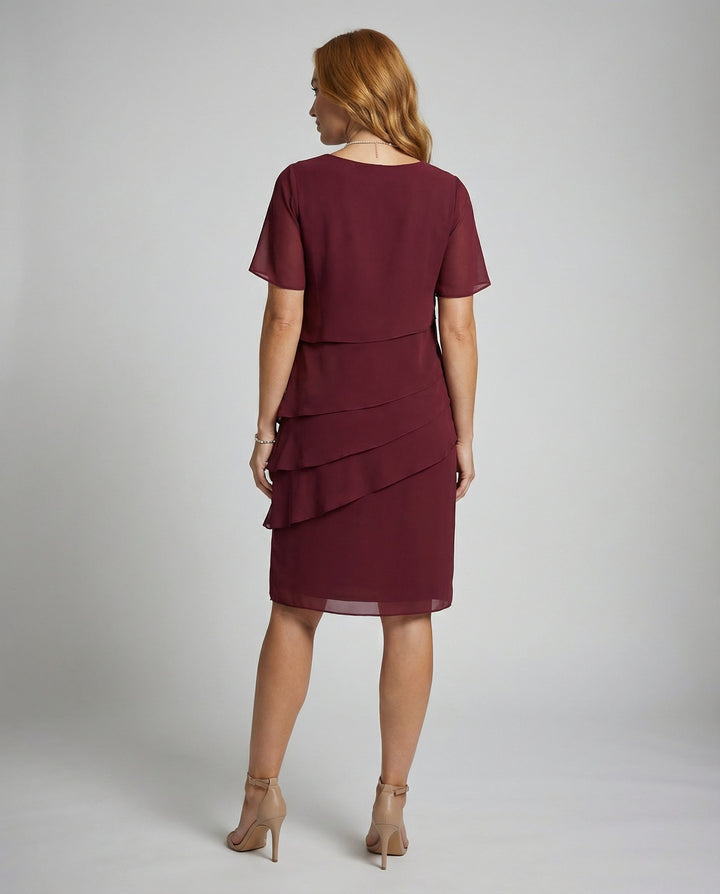 Layered Ruffle Sheer Sleeve Dress