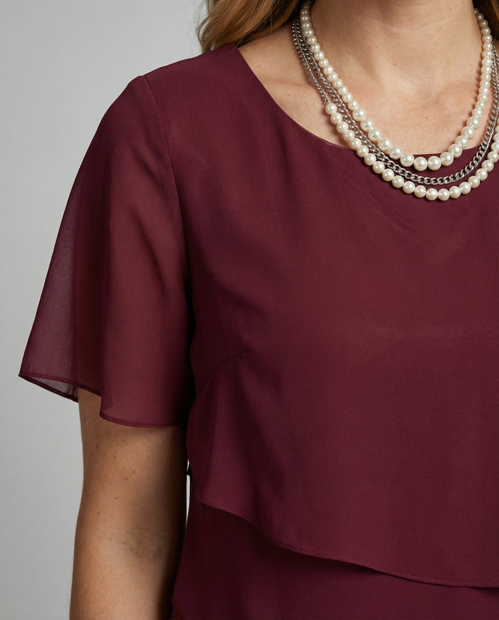 Layered Ruffle Sheer Sleeve Dress