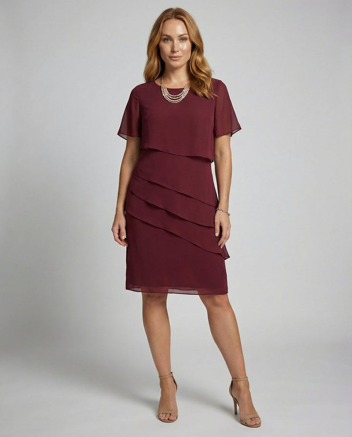 Layered Ruffle Sheer Sleeve Dress