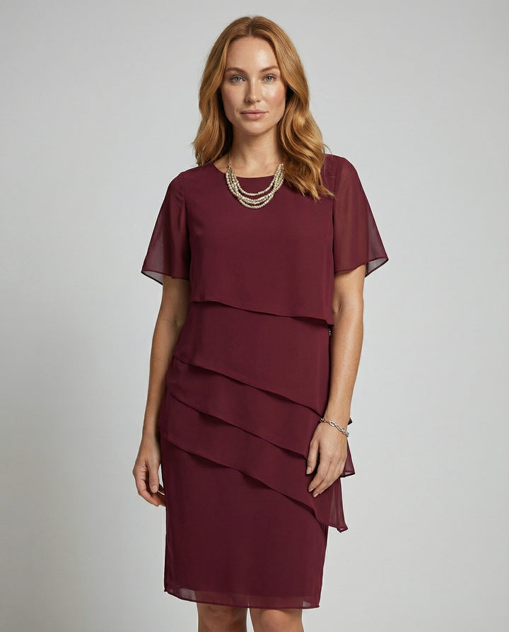 Layered Ruffle Sheer Sleeve Dress