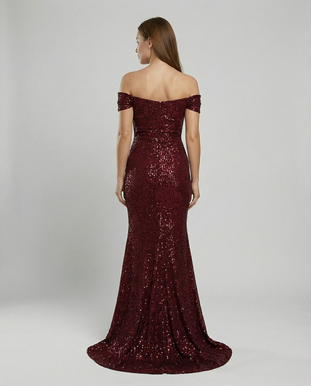 Off-Shoulder Sequin Maxi Dress With Slit