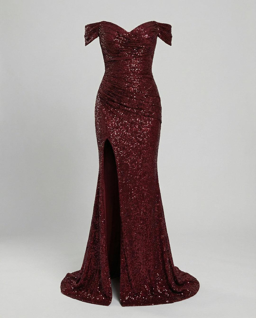 Off-Shoulder Sequin Maxi Dress With Slit