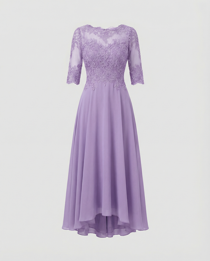 Maxi Lace Bodice Dress with Illusion Neckline