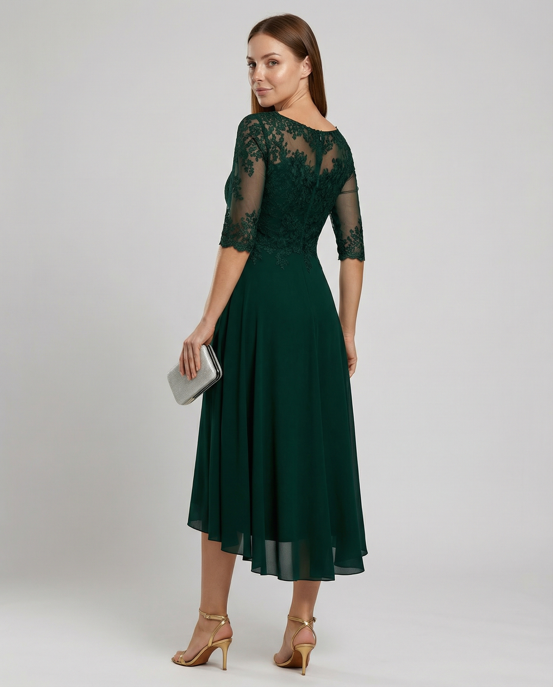 Maxi Lace Bodice Dress with Illusion Neckline